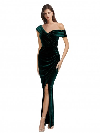 Buy Sleeveless Off the Shoulder Stretch Velvet Sheath High Low Formal Dress UK