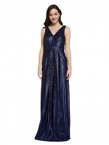 Buy Sleeveless V-Neck V-Back Sequin Sheath Formal Dress UK