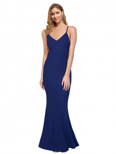 Buy Sleeveless V-Neck Low Back Stretch Crepe Sheath Formal Dress UK