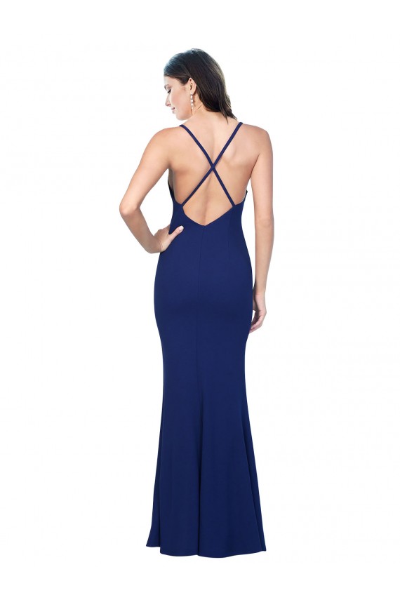 Buy Sleeveless V-Neck Low Back Stretch Crepe Sheath Formal Dress UK