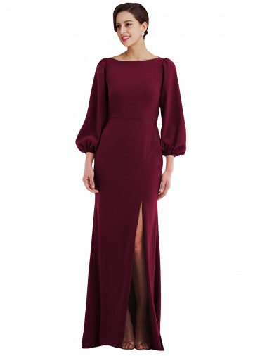 Buy Long Sleeves Bateau Neck Open Back Stretch Crepe Trumpet Formal Dress UK