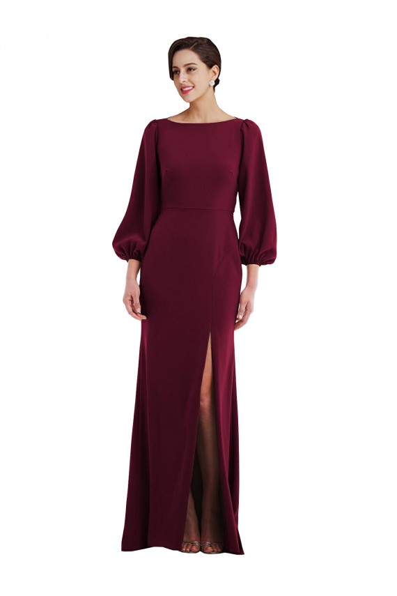 Buy Long Sleeves Bateau Neck Open Back Stretch Crepe Trumpet Formal Dress UK