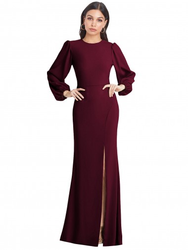 Buy Puff Sleeves Bateau Neck Open Back Stretch Crepe Trumpet Formal Dress UK