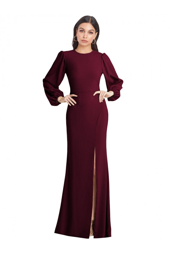 Buy Puff Sleeves Bateau Neck Open Back Stretch Crepe Trumpet Formal Dress UK