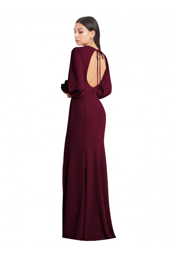 Buy Puff Sleeves Bateau Neck Open Back Stretch Crepe Trumpet Formal Dress UK