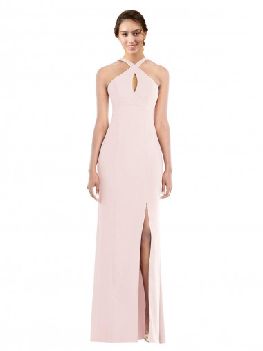 Buy Sleeveless Halter Neck Low Back Stretch Crepe Trumpet Formal Dress UK