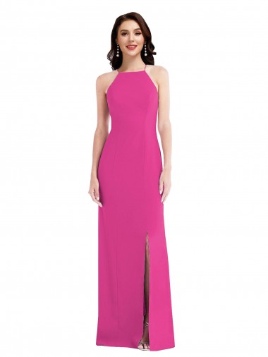 Buy Sleeveless Halter Neck Open Back Stretch Crepe Trumpet Formal Dress UK