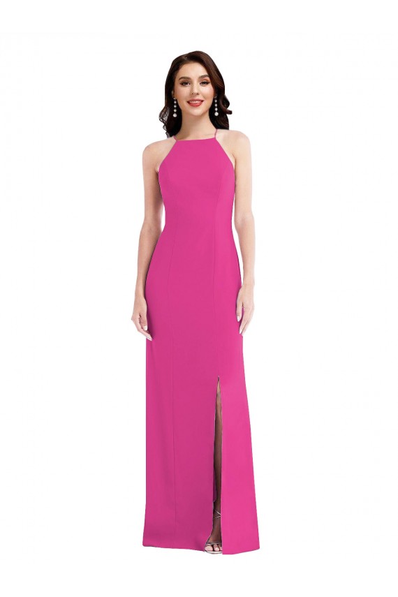 Buy Sleeveless Halter Neck Open Back Stretch Crepe Trumpet Formal Dress UK