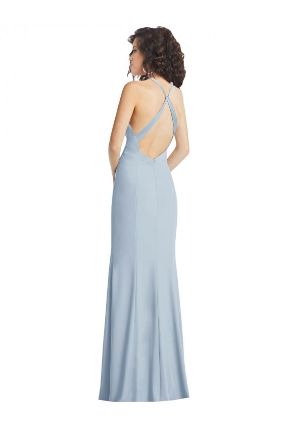 Buy Sleeveless Halter Neck Criss Cross Back Stretch Crepe Trumpet Formal Dress UK