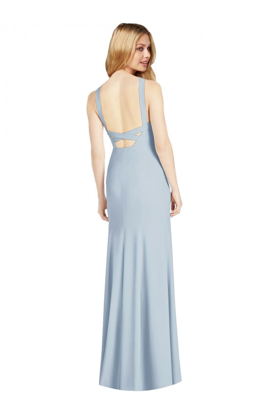 Buy Sleeveless Halter Neck Backless Stretch Crepe Trumpet Formal Dress UK