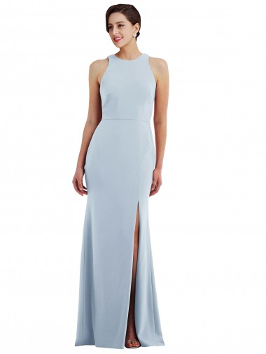 Buy Sleeveless Light Sky Blue Halter Neck Open Back Stretch Crepe Trumpet Formal Dress UK