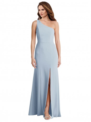 Buy Sleeveless Light Sky Blue One Shoulder Stretch Crepe Trumpet Formal Dress UK