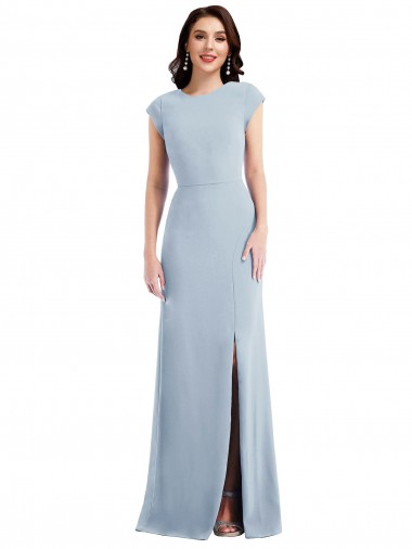 Buy Cap Sleeves Open Back Stretch Crepe Trumpet Formal Dress UK