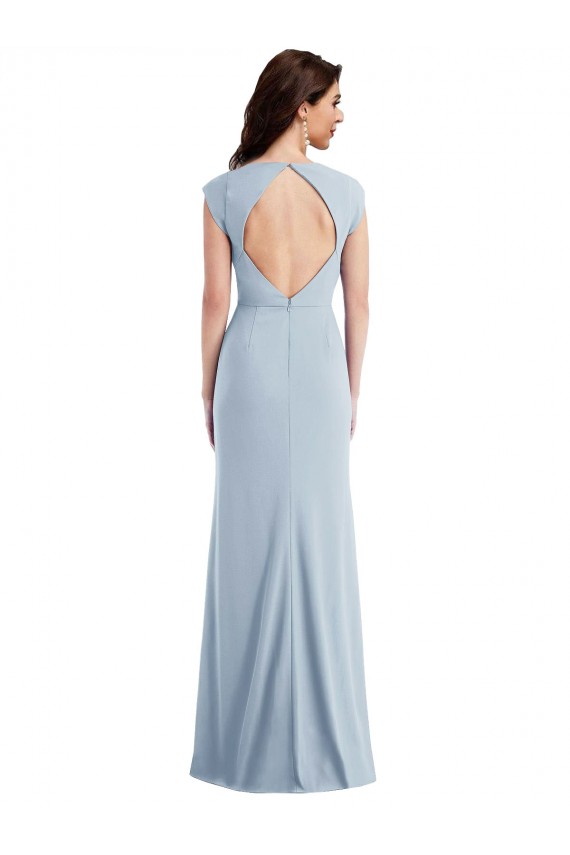 Buy Cap Sleeves Open Back Stretch Crepe Trumpet Formal Dress UK