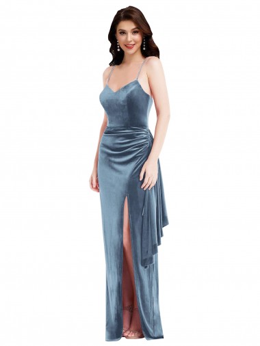 Buy Sleeveless Spaghetti Straps Low Back Stretch Velvet Trumpet Formal Dress UK