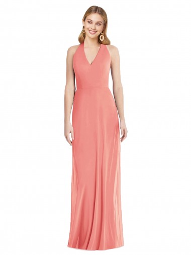 Buy Sleeveless Halter Neck Chiffon Trumpet Formal Dress UK