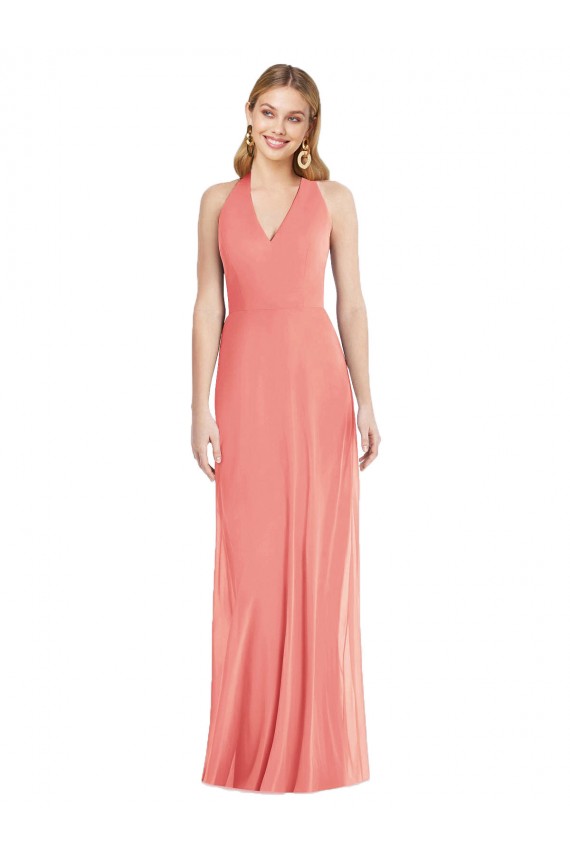 Buy Sleeveless Halter Neck Chiffon Trumpet Formal Dress UK